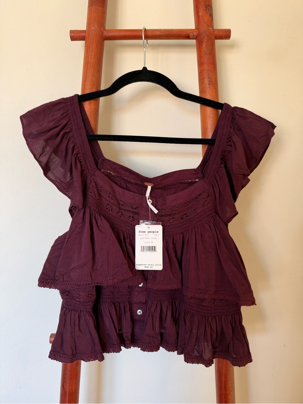 Free People Sunny Days Ahead Ruffle Crop Top - Plum (NWT, Size M)
